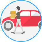 車から荷物を運んでいるイラスト